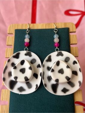 Black & White Cow Print Crystal Earrings